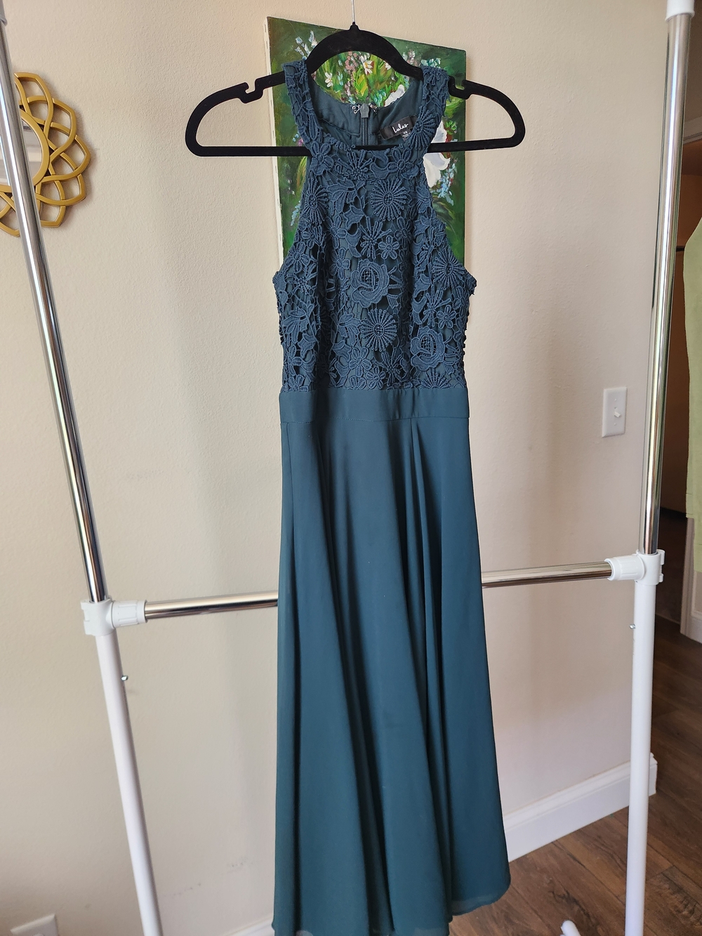 Deep Green Lace Halter Maxi Dress